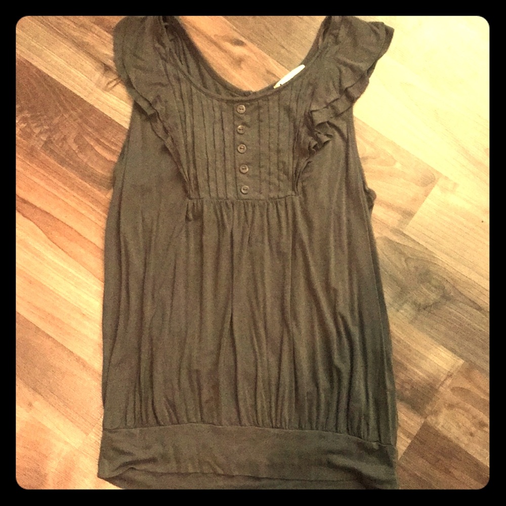 Olive Green Top With Ruffle Sleeves
